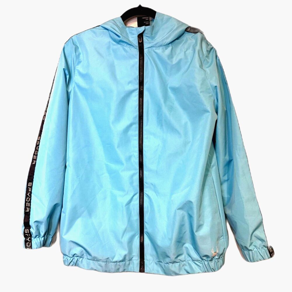Spyder Windbreaker Jacket Blue Hooded Full Zip Lightweight Men’s Medium
